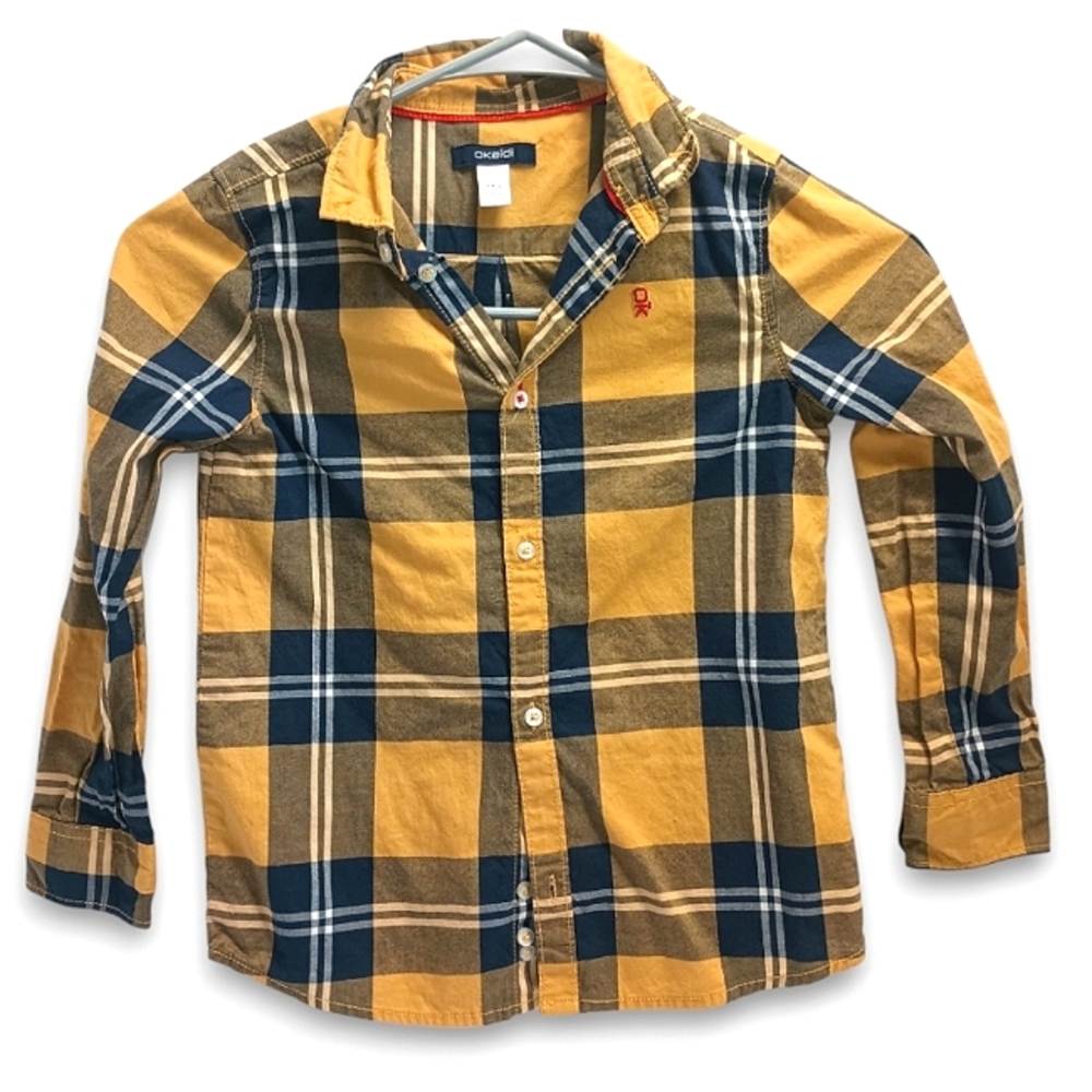 Okaïdï - Yellow & Navy Plaid Button Down Shirt - Size 6